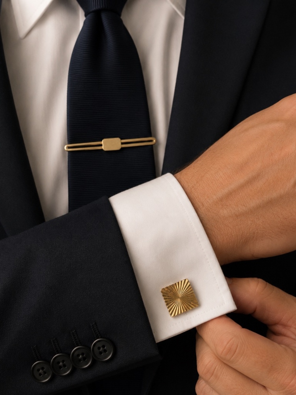 Vintage Krementz Gold Tone Sunburst Cufflinks&Tie Bar Set Mid Century